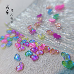 Summer Candy Aurora Heart Mixed Color Macaron Holographic 3D Peach Heart Nail Art Decorations Professional Salon Use Finger Tips