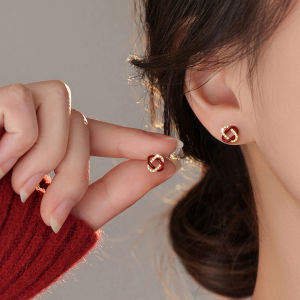 YICAN | Burgundy Delicate Crystal Cross Earrings Silver Studs Ear Accessories