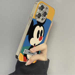 Cute Couple Style Milk Tea Mickey Mouse Phone Case for  16Promax Soft Leather Protection Cover 14Pro Anti-Fall Fashionable