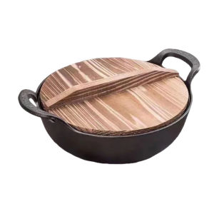 Cast Iron Pot Non Stick Uncoated Skillet Flat Bottom Fry Pan with Lid and Handle for Durable Cooking
