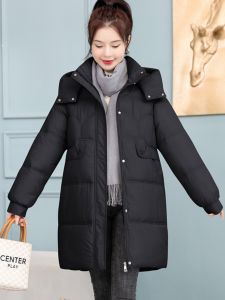 New 2025 Womens Mid-Length Thickened down Cotton Jacket Fashionable Warm Coat Long Sleeve Zipper Closure Solid Color Korean Style
