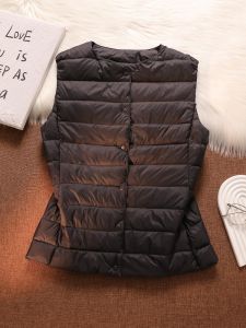 Womens down Vest Jacket Lightweight Duck Feather Inner Thin Outerwear Spring Autumn Layered Beovldon V-Neck Polyester Fiber