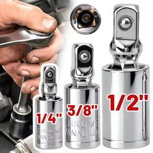 3PCS Swivel Socket Adapter 1/4" 3/8" 1/2" Drive Metal Steel Universal Joint 360 Rotating Angle Extension Bar Auto Repair Garage Tools