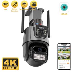 4K 8MP Dual Lens WIFI Camera 2K 4MP Dual Screen PTZ Camera Outdoor Auto Tracking Security Camera Waterproof Surveillance ICSEE