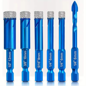 6Pcs Dry Drill Core Bit Set Spiral Groove Brazed Drill Bit Hex Shank Hole Saw for Ceramic Tile Granite Marble