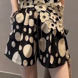 2023 Summer Korean New Fashion Hollowed-out Flower round Neck Vest T-shirt Women Elastic Waist Shorts Two-piece Set