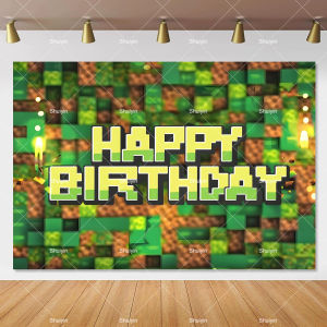 Beast Kingdom | Build Game Birthday Backdrop Kids Birthday Decorations Party Supplies Pixel Block Poster Baby Shower Banner Photo Props Boy Gift