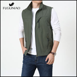 Fuguiniao Áo Ghi Lê Người Đàn Ông Của Áo vest mỏng Áo Khoác ngoài trời thường ngày Mặc cổ đứng ngắn tay Du Lịch Áo Ghi Lê