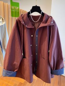 เสื้อแจ็คเก็ตมีฮู้ดสีแดง Ankela สำหรับผู้หญิง ทรงหลวม แขนยาว ปกติ ฤดูใบไม้ร่วง 2025 ใหม่ แฟชั่น เสื้อคลุมกันหนาว