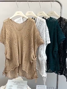 (Stock in KL-191) Stylish Hollow Knit Blouse Unique Design Loose Fit Womens Oversize Top