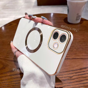 สำหรับ OPPO A5i เคสเคลือบอิเล็คโทรเพลทสีทึบเคสบางพิเศษพร้อมวงแหวนแม่เหล็กที่ชาร์จแบตแบบไร้สายฝาครอบ