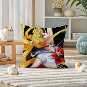 Bandai | Sailor Moon Usagi And Mamoru Anime Plush Pillow Cover Soft Short Plush Cushion Cover For Sofa Bedroom Home Decor Gift Decoration