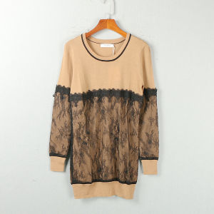 Special Offer [Product] Autumn Clothing New Womens Clothing Fashion All-Matching Mid Length Long Length Lace Patchwork round Neck Knitwear 6e045