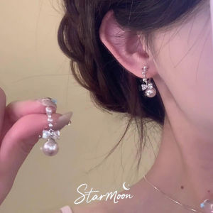 French Butterfly Knot Pearl Tassel Earrings Womens New 2025 High-End Elegant Ear Jewelry Luxury Dangle Earrings