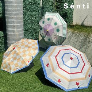 Portable Foldable Hand-Painted Sunscreen Umbrella Rain And Sun Dual-Purpose Collapsible Umbrella Color Block Design Outdoor Home