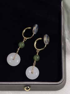 Retro Safe Lock No Piercing Clip on Dongling Jade Gold Thread One Piece Mosquito Coil Tray Simple Silver Ear Hook Womens Jewelry