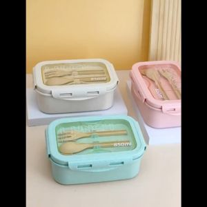 Kotak Makan / Tempat Makan Transparan 1100ml Bpa / Kotak Makan Set / Tempat Bekal/ Lunch Box Slim Jerami Gandung 1100 Ml / Lunch Box Tempat Makan 4in1 Free Sendok Sumpit