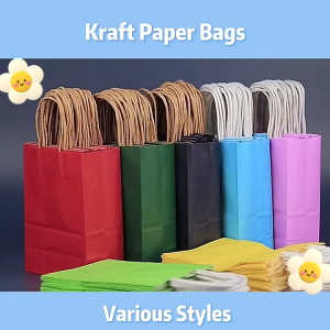 [SG Stocks] Gift Bag Kraft Paper Bag Goodie Bag Paper Bags Eco-Friendly with Handles Colorful Party Favor Bags for Birthdays Events (Plain)