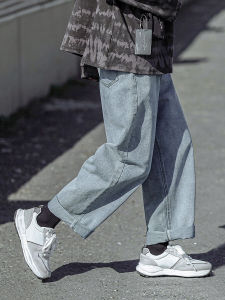 กางเกงยีนส์ทรงตรงขากว้างสำหรับผู้ชาย ทรงหลวม สไตล์ญี่ปุ่น ฤดูใบไม้ผลิและฤดูใบไม้ร่วง กางเกงยีนส์ทรงตรงสำหรับคู่รัก สีสันสดใส ทรงหลวม