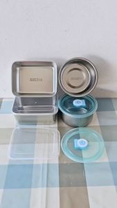 กล่องถนอมอาหาร กล่องใส่อาหาร กล่องข้าว (สแตนเลส304/316)(มีฝาล็อค) ขนาด กลม11.5ซม./ผืนผ้า10*13ซม.(ตรา TK)