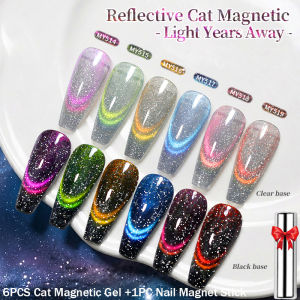 BORN PRETTY | BORN PRETTY 10ml 6PCS Crystal Cat Magnetic Nail Gel Set Semi Permanent Magnetic UV LED Soak Off Gel Varnish with Magnet Stick