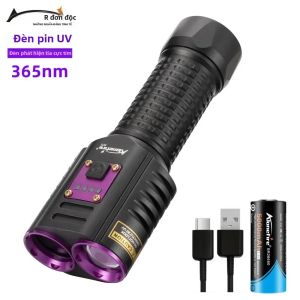 Đèn Pin 2 Trong 1 20W UV + Ánh Sáng Trắng 365nm XHP50 Phát Hiện Tiền Giả Vết Bẩn Thú Cưng Rò Rỉ Đèn Đánh Dấu Thân Hợp Kim Nhôm Chống Nước