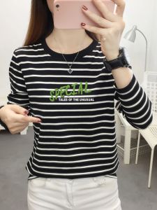 plus Size Womens Pure Cotton Striped Long Sleeve T-Shirt Loose Fitting Casual round Neck Cover up Base Layer Shirt