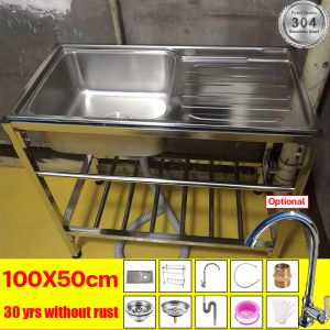 100*50*78cm Thicker 304 Stainless Steel Kitchen Sink With Countertop And Faucets And Brackets Vertical Sink Wash Basin 水槽