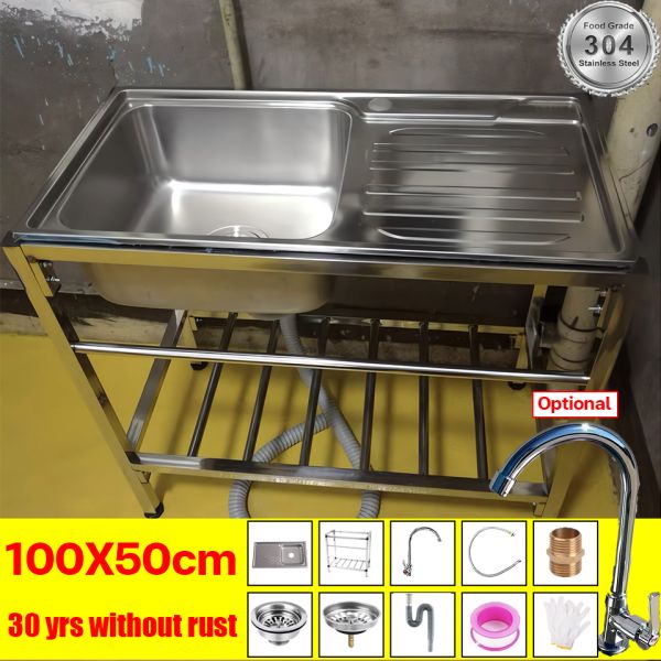 100*50*78cm Thicker 304 Stainless Steel Kitchen Sink With Countertop ...