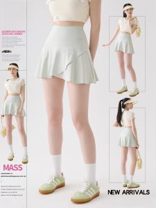 miiow | High Waist A-Line Yoga Skirt Womens Summer New Anti-Light Short Skirt Sports Tennis Skirt Nylon Spandex Solid Color Skirt