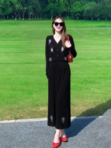 XUECAIQI | Korean Style Casual Knitted V-Neck Top and Skirt Outfit Very Attractive