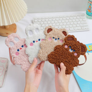 Cute Bunny Plush Card Holder for Students Portable Korean Style Girls Card Wallet with Animal Pattern and Embroidery