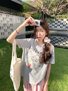 Casual Cartoon Print Short Sleeve round Neck Loose Fit Womens T-shirt Inner Wear Spring Season Fashion Commute Style Top