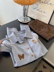 XINYIJIA | French Style Blue Stripe Long Sleeve Shirt