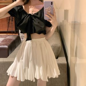 White Slimming Pettiskirt A- line Skirt Womens Skirt Summer Plus Size Ladies Oversized Pleated Skirt High Waist Skirt Puffy Skirt