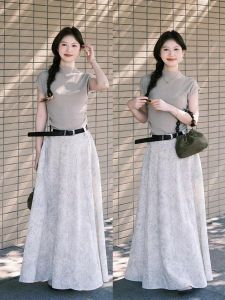 XUECAIQI | Plus Size Korean Style Outfit Set Knit Top Skirt