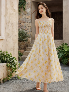 INMAN | Đầm In Hình Kiểu Resort Không Tay Có Smocking