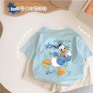 Kids Pure Cotton Short-Sleeved T-shirt Cartoon Donald Duck Letter Print Cute Cartoon Fresh Sports Fashion Top Clothes