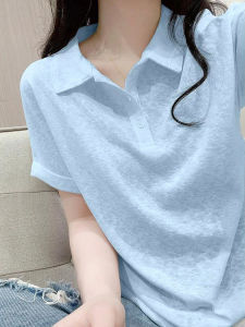 V.C.I | Summer New Collar T-shirt Bamboo Cotton Ice Silk Light Blue
