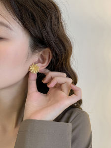 Midi 925 Sterling Silver Needle Golden 3D Wheat Ear Design High-End French Vintage Earrings Fashionable Jewelry Accessories