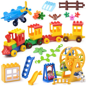 อนุภาคขนาดใหญ่บล็อกอาคารสนามเด็กเล่นทิวทัศน์ Swing ชุดอุปกรณ์เสริมเด็กการศึกษาประกอบชิ้นส่วนของเล่น Ferris ล้อ