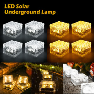 4pcs Ice Cube Solar Lights Outdoor Lawn Lamp LED Solar Brick Light Waterproof Stair Lamp for Yard Landscape Garden Decoration