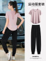 Outdoor Marathon Fitness Clothing Short Sleeve Top Summer Sports Gym Climbing Running Rope Jumping Yoga Suit Set Breathable. 