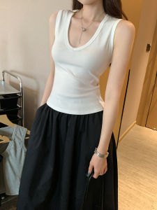 เสื้อกั๊กสีขาวแขนกุดสไตล์อเมริกันสำหรับผู้หญิง ทรงเข้ารูป แฟชั่นฤดูร้อน 2025 เสื้อชั้นในเสื้อคลุม เสื้อผ้าทำงาน