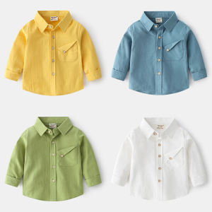Candy Colored Boys Casual Long Sleeve Shirt Spring Autumn Childrens Turn-down Collar Outerwear Cotton Comfortable Spring Autumn Wear
