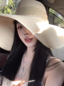Beachy Wide Brim Straw Hat Womens Summer 2025 New French Style Large Head Circumference Sunscreen Sun Protection Hats