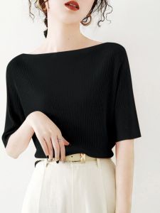 Stylish High-End Off-Shoulder Loose Knitted T-Shirt