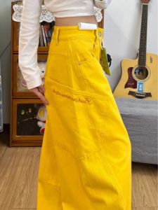 Quần Jeans Denim Ống Rộng Cạp Cao Cho Nữ Thêu Biển Túi Quần Ống Rộng Thẳng Cắt Thẳng Màu Xanh Cổ Điển