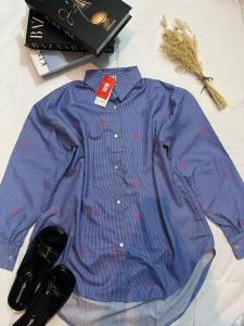 (UNIQLO)KEMEJA BLOUSE WANITA PURE LINE MOTIF BORDIR PITA KUALITAS PREMIUM