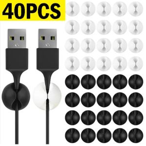40Pcs Silicone Cable Clips Wire Cord Organizer Mini Round Charger Cord Clips Desk Tidy Management Wire Adhesive Holder Clamp